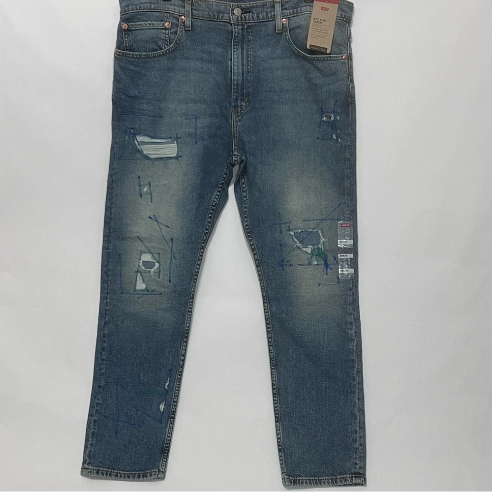 Levis 512 Slim Taper‎ Denim Stretch Jean Distressed Torn Stitch Color